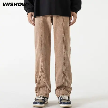 VIISHOW欧美vibe裤子高街潮牌春季美式复古黄泥男水洗做旧牛仔裤商品大图