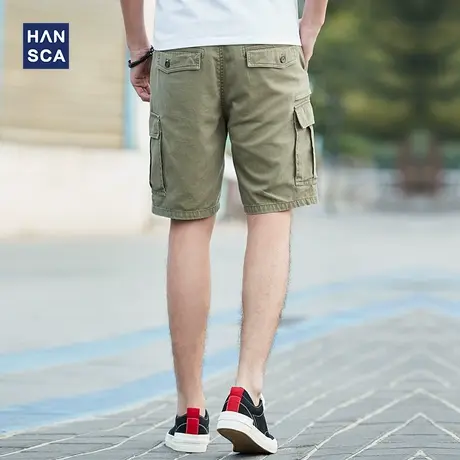 汉斯卡2021夏季薄款工装休闲短裤男直筒潮流百搭宽松多口袋五分裤商品大图