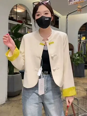 2024年早春新款国风盘扣立领短款显瘦短外套女设计感小众西装外套商品大图