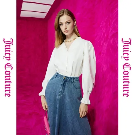 Juicy Couture橘滋秋季装女装年新款梦境之翼扣v领泡泡袖衬衫商品大图