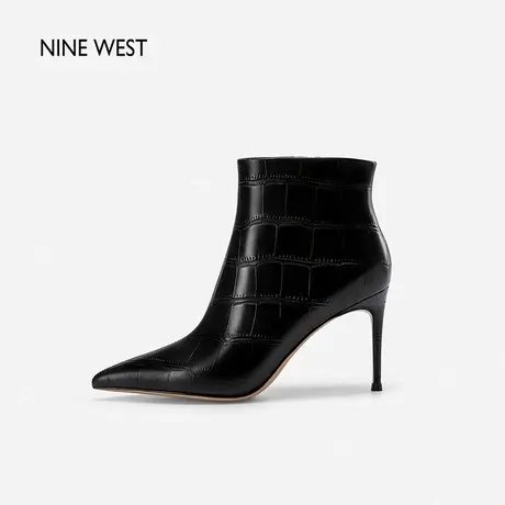Nine West/玖熙靴子女高跟鞋2023年秋冬新款短靴尖头石头纹时装靴商品大图
