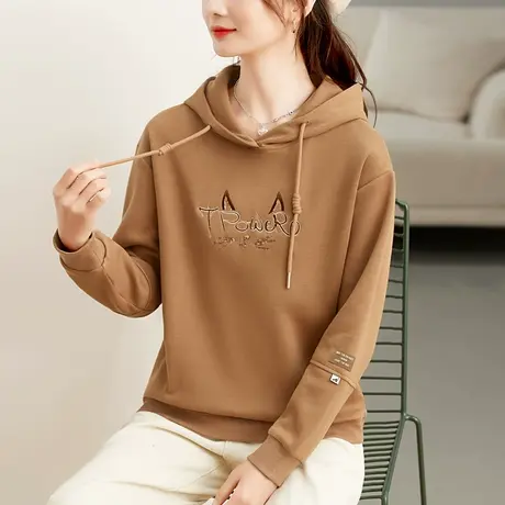 刺绣连帽卫衣女秋2023年新款时尚洋气小个子宽松上衣百搭薄款外套商品大图