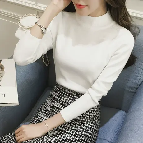 2023春秋新款半高领针织衫打底衫女长袖冰丝毛衣内搭修身上衣春季商品大图