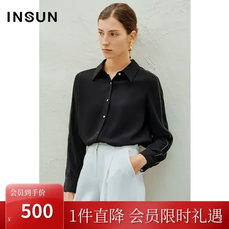 恩裳2023春款新款仿醋酸黑色经典廓形裁剪抗皱易打理衬衫图片