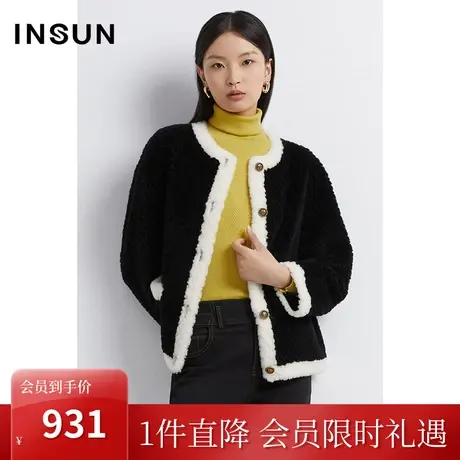 恩裳2022冬季撞色拼接感利落直身型百搭舒适羊毛外套商品大图