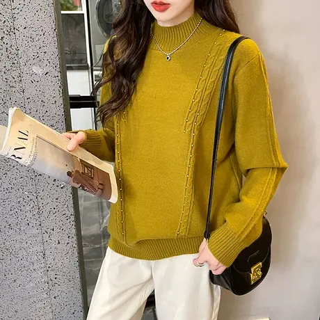 半高领毛衣2023新款针织衫打底衫女士宽松洋气麻花内搭百搭时尚商品大图