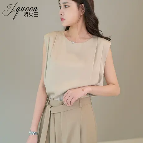 无袖雪纺衫女夏季新款百搭宽松高级感打底衫绸缎面小背心垫肩上衣图片