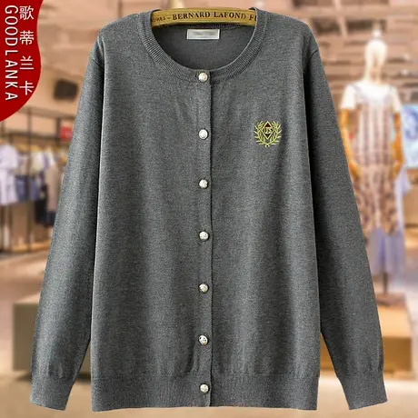 加肥加大码中年妈妈春装开衫针织衫200斤宽松显瘦圆领小衫薄外套商品大图