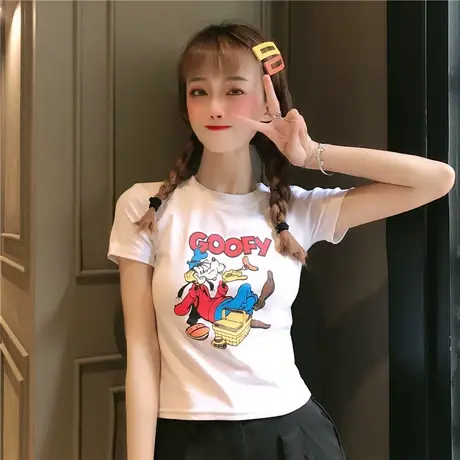 超火cec短袖t恤女宽松2019新款ins洋气学生短款修身露脐上衣夏潮商品大图