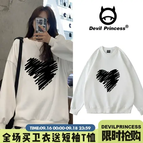 美式复古vintage卫衣女春秋薄款小个子宽松bf套头无帽上衣ins潮牌商品大图