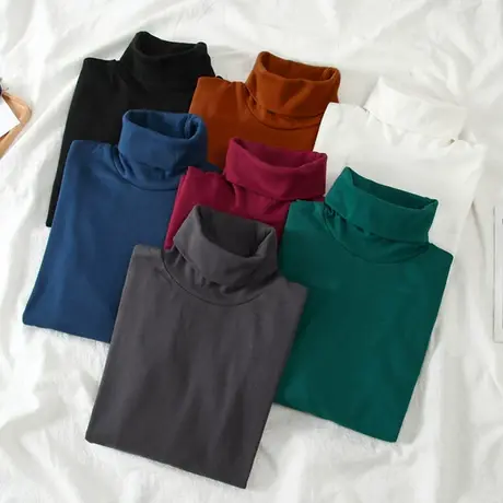 半高领内搭洋气百搭白色长袖t恤加绒上衣秋冬加厚德绒打底衫女装图片