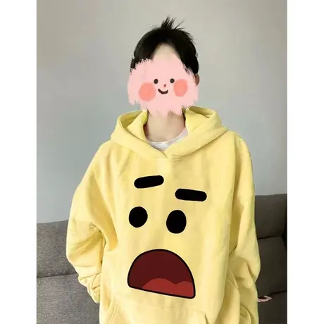 美式复古连帽黄色卫衣女春秋薄款设计感宽松初秋上衣外套oversize商品大图