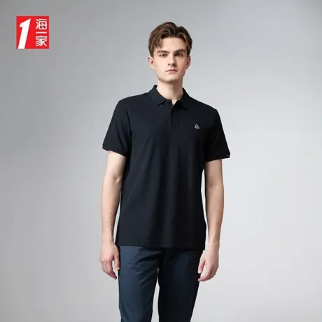 海一家简约翻领短袖T恤2023夏季新款字母绣花品质男士休闲POLO衫商品大图