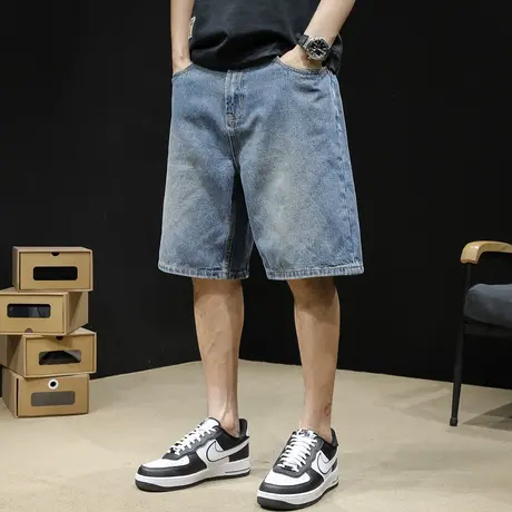 牛仔短裤男士五分裤夏季潮牌2023新款宽松大码中裤男装5分裤子男商品大图