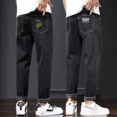 潮牌牛仔长裤男士直筒宽松刺绣高端休闲男裤子夏季薄款夏天青少年商品大图