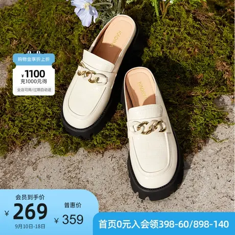 卡迪娜新款圆头粗跟高跟拖鞋穆勒拖拖鞋女KM220308图片