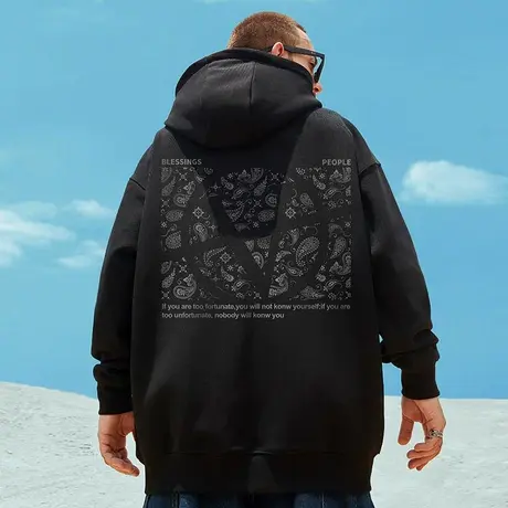 oversize帽衫ins胖子宽松加绒加厚加肥加大连帽卫衣男2023秋冬季商品大图