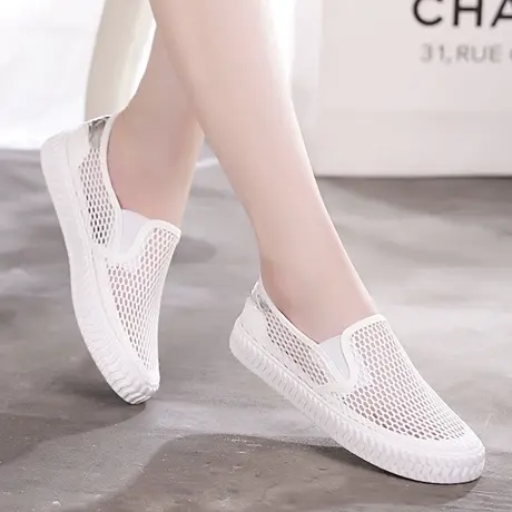 网面小白鞋女2023春夏新款镂空帆布鞋女鞋透气舒适百搭懒人套脚鞋图片