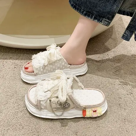 网红厚底拖鞋女外穿2025年夏季新款时尚休闲鞋沙滩小个子增高女鞋商品大图