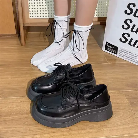 永希乐福鞋女2024春秋季新款高级气质复古单鞋松糕厚底职业小皮鞋图片