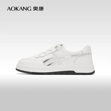 【门店发货】奥康女鞋 2024春季新款圆头厚底小白鞋舒适休闲板鞋图片