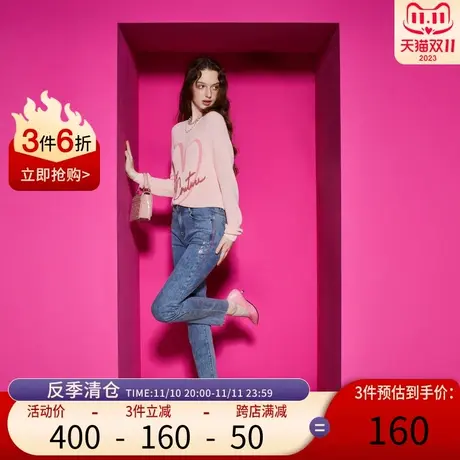 Juicy Couture橘滋2023新款花之玫烫钻小脚女牛仔裤商品大图