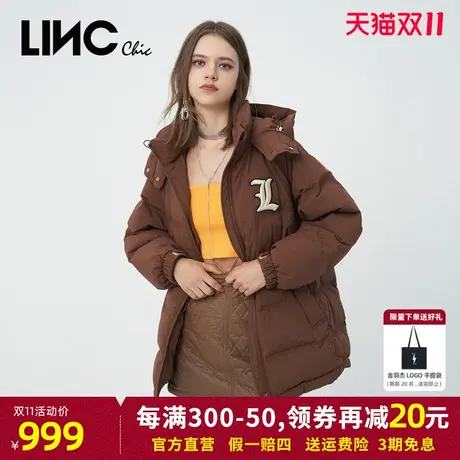 LINC金羽杰2023冬新款复古学院围裹感反季断码女款中长款羽绒服女商品大图