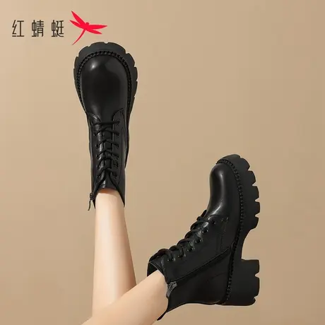 红蜻蜓六孔马丁靴女款2023新款秋季英伦风ins潮小短靴真皮显脚小图片