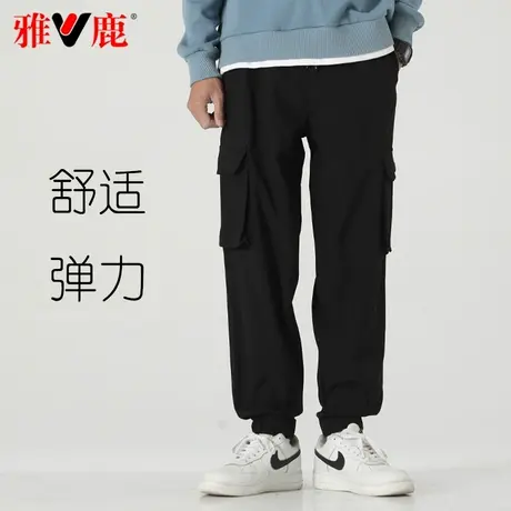 雅鹿男款休闲裤夏季长裤2023新款痞帅春秋款黑色美式工装裤子束脚商品大图