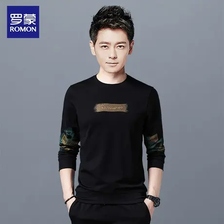 罗蒙男士圆领卫衣男2023春秋新款潮流时尚宽松印花长袖T恤男上衣t图片
