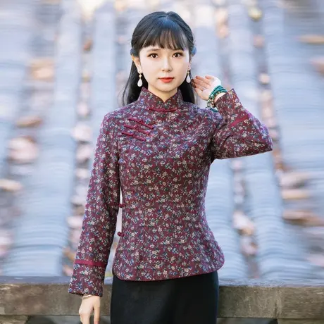 筠雅改良唐装棉服女中国风秋冬棉袄加棉旗袍上衣复古气质中式女装商品大图
