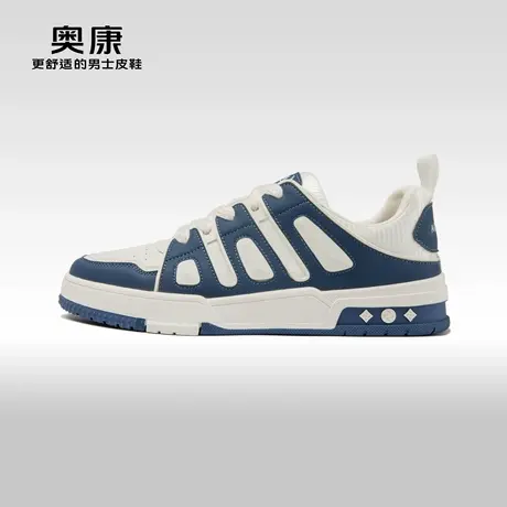 奥康男鞋春秋季新款低帮时尚休闲舒适耐磨圆头拼色系带单鞋商品大图