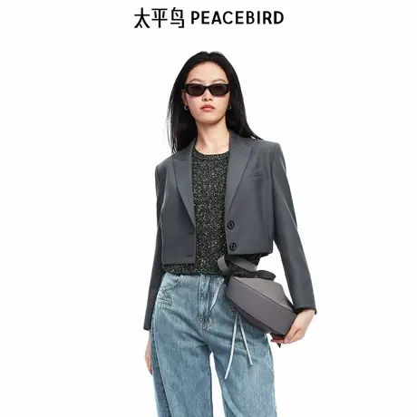 太平鸟2025年新款绵羊毛短款挺阔西装外套女品质感夹克A1BAF1411图片