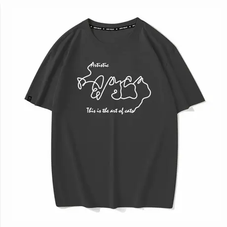 美术生猫咪艺术线条趣味动漫cos小众夏季纯棉宽松短袖t恤男女情侣商品大图