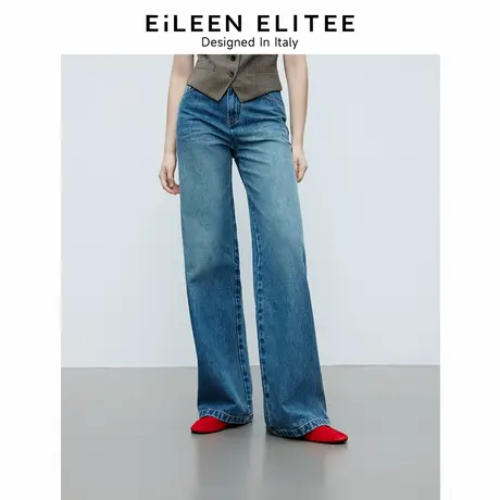 朗姿欧洲EiLEEN ELITEE纯棉复古高腰修身直筒牛仔裤女2025春新款图片