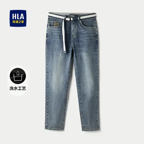 HLA/海澜之家腰带装饰牛仔裤2025春夏新款水洗时尚绣花九分裤子男图片