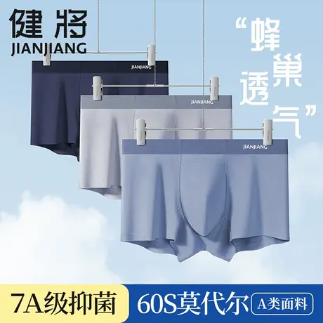 健将2025款男士纯色莫代尔平角内裤7A级抗菌男四角裤大码高弹底裤商品大图