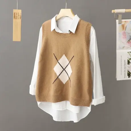 圆领针织马甲女2023春秋冬季新款宽松小个子毛衣背心坎肩马夹外搭商品大图