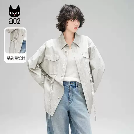 a02【ET自然系列】100%棉衬衫女上衣2025春新款翻领长袖衬衣外套商品大图