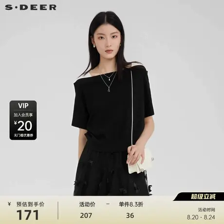 sdeer圣迪奥方领撞色拼接宽松针织衫S232Z3510商品大图