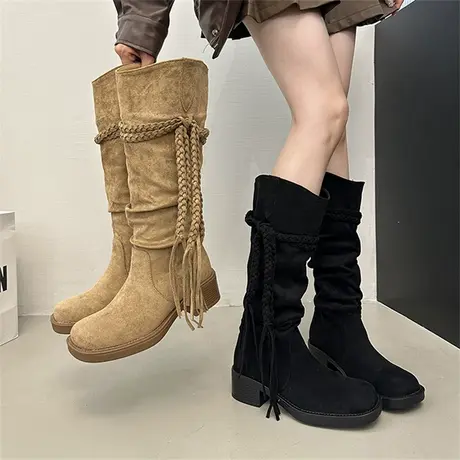 时尚百搭长靴女2025新款秋季气质粗跟增高堆堆靴不过膝显瘦骑士靴图片