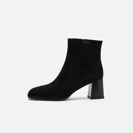 Nine West/玖熙2025冬季新款羊反绒短靴女方头通勤高跟粗跟时装靴商品大图