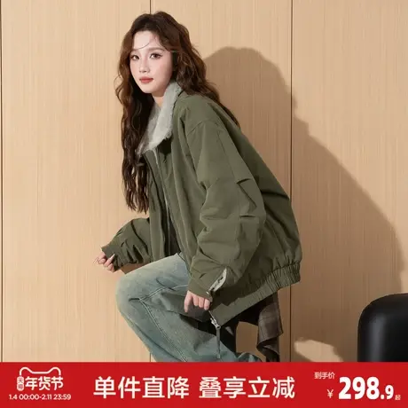 唐狮2026秋冬女立领短款双面穿毛绒外套高级感小个子棉服女百搭图片