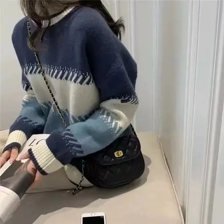 秋冬女毛衣2023年新款条纹针织打底衫宽松百搭洋气女上衣秋冬外穿图片