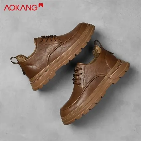 奥康男士休闲皮鞋高帮工装靴2025新款秋季红棕色男士商务软底靴图片