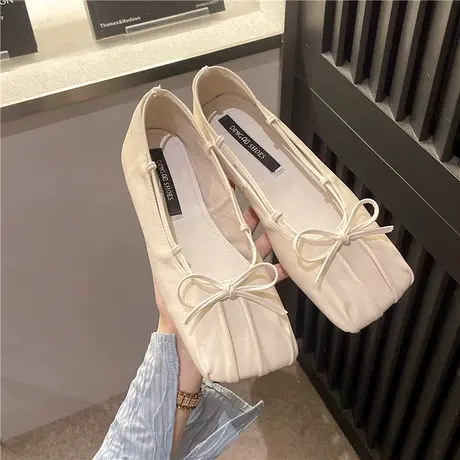 复古方头玛丽珍鞋女2023秋季新款软底芭蕾舞鞋浅口蝴蝶结法式单鞋商品大图