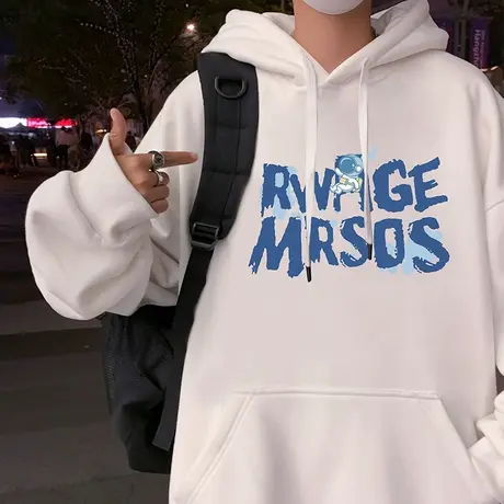 纯棉连帽卫衣男秋冬季外套慵懒风重磅套头情侣款帽衫男生oversize商品大图