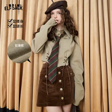妖精的口袋美拉德短款衬衫外套女2023秋新款美式甜心小个子短外套商品大图
