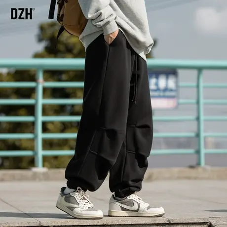 男士黑色加绒裤子潮流男痞帅伞兵裤束脚休闲运动裤2023新款加绒裤商品大图