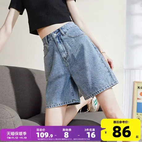 唐狮夏季新款牛仔短裤女高腰韩版宽松中裤显瘦高腰五分裤子女图片